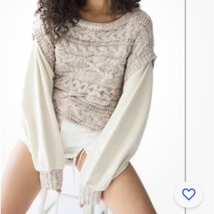 NWT Free People Honey Cable Pullover Cropped Knit Shell White Combo Size M
